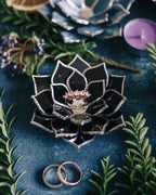 black succulent wedding ring dish