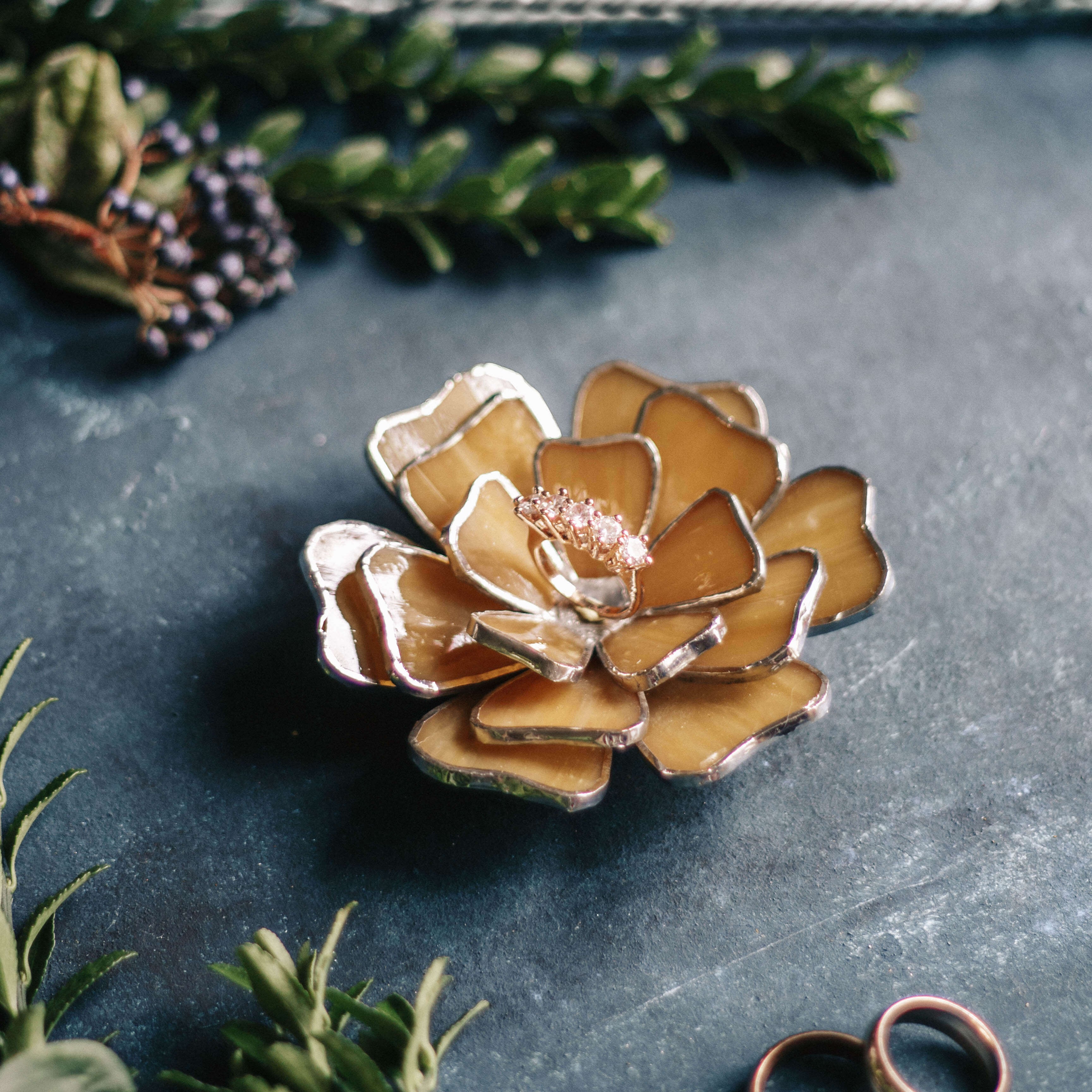 floral wedding ring dish