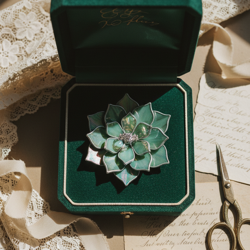 Iridescent ring dish in velvet jewelry box - refined lighting