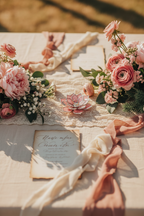 Outdoor wedding table with Sleeping Beauty ring dish
