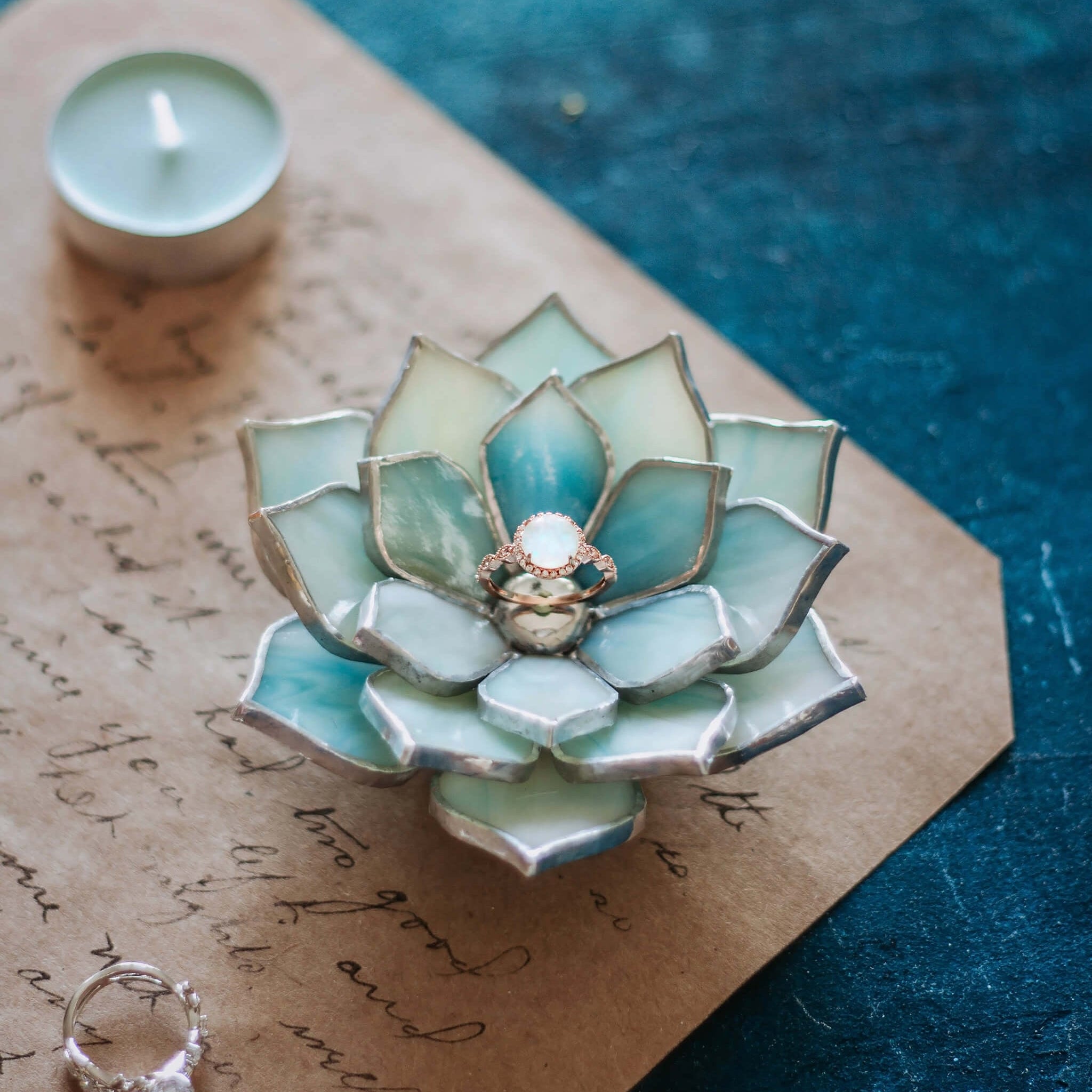 stained-glass-mint-green-blue-succulent-ring-dish-wedding-ceremony-decor-jewelry-holder