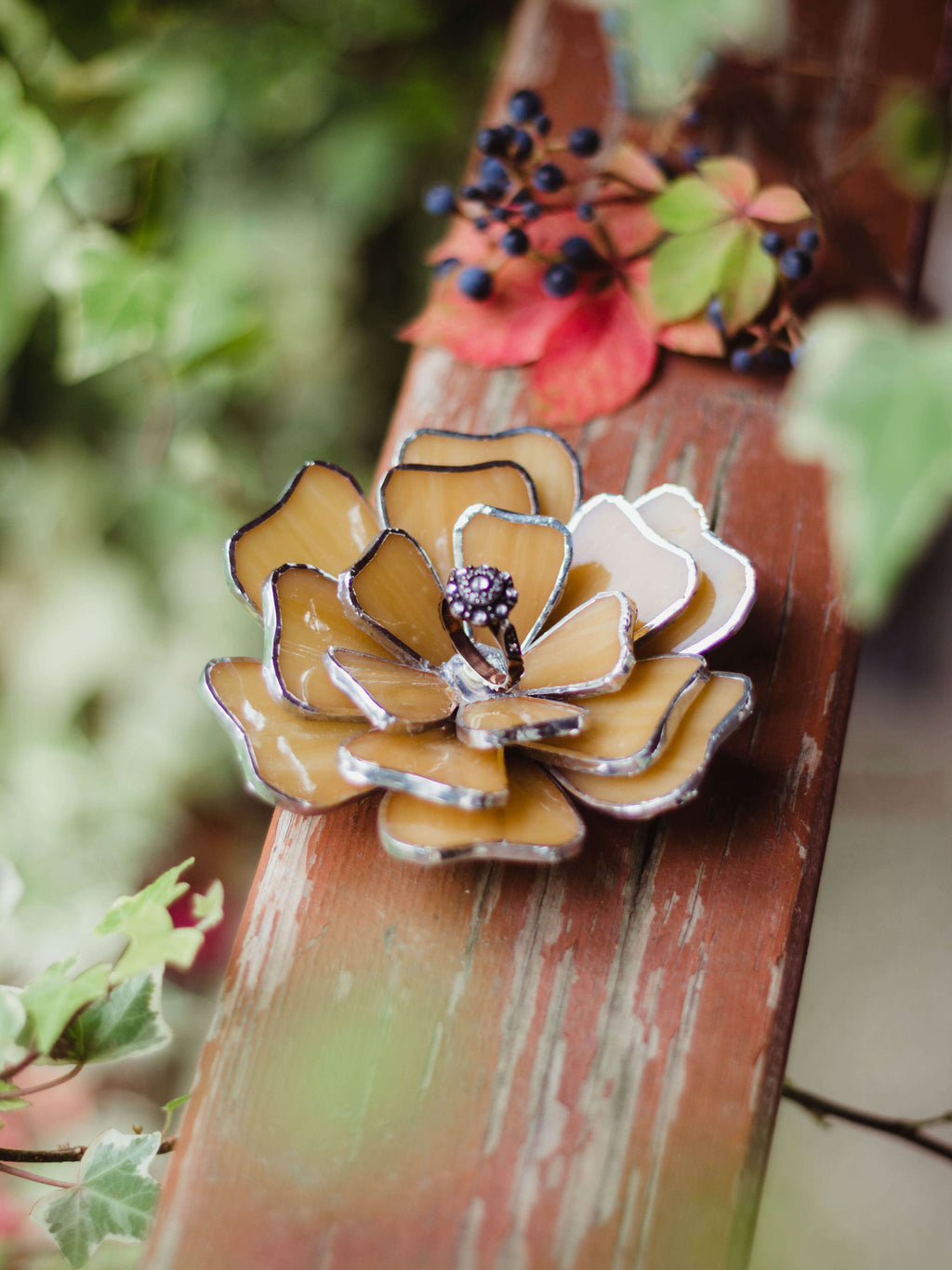 stained glass flower ring dish