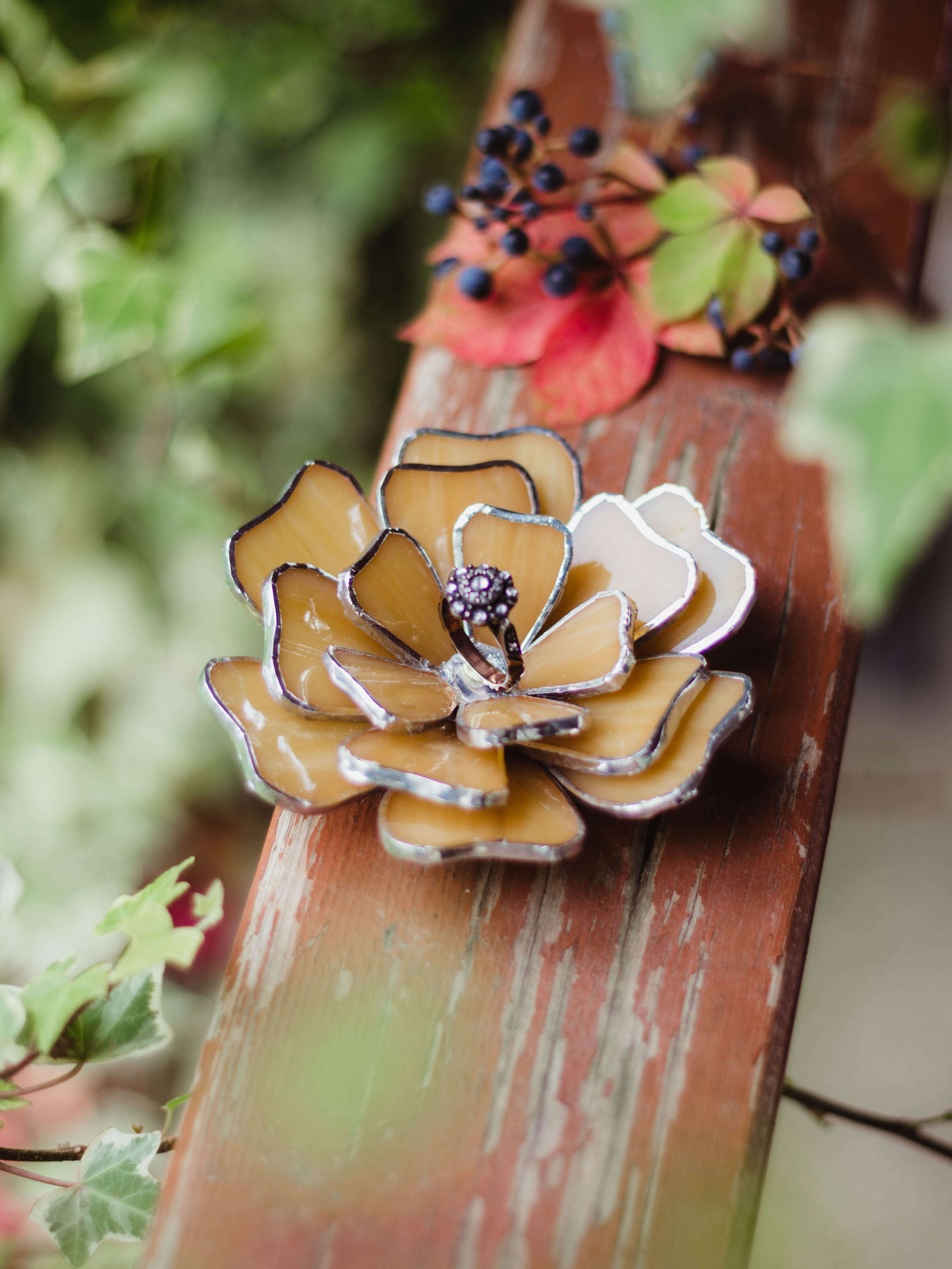 stained glass flower ring dish