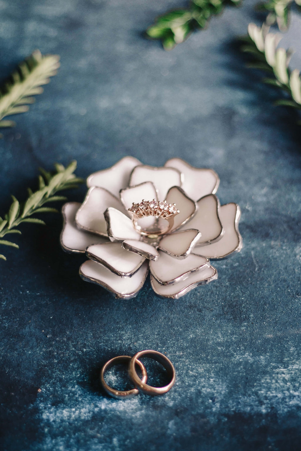 white wedding ring holder